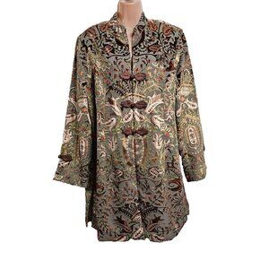 Soft Surroundings Burnout Velvet Button Up Jacket Women Size M Mandarin Style